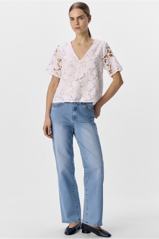 OBJNELLIE RE S/S V-NECK TOP 138 23046358 WHITE